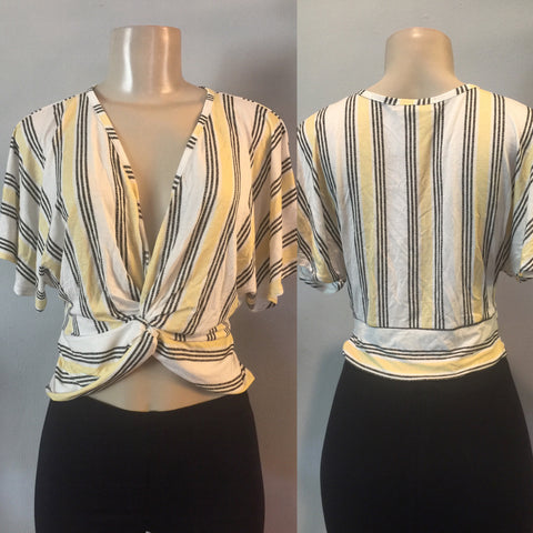 Twist front top in yellow stripes
