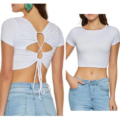 White crop top with back ties