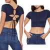 Image of Navy crop top with back ties